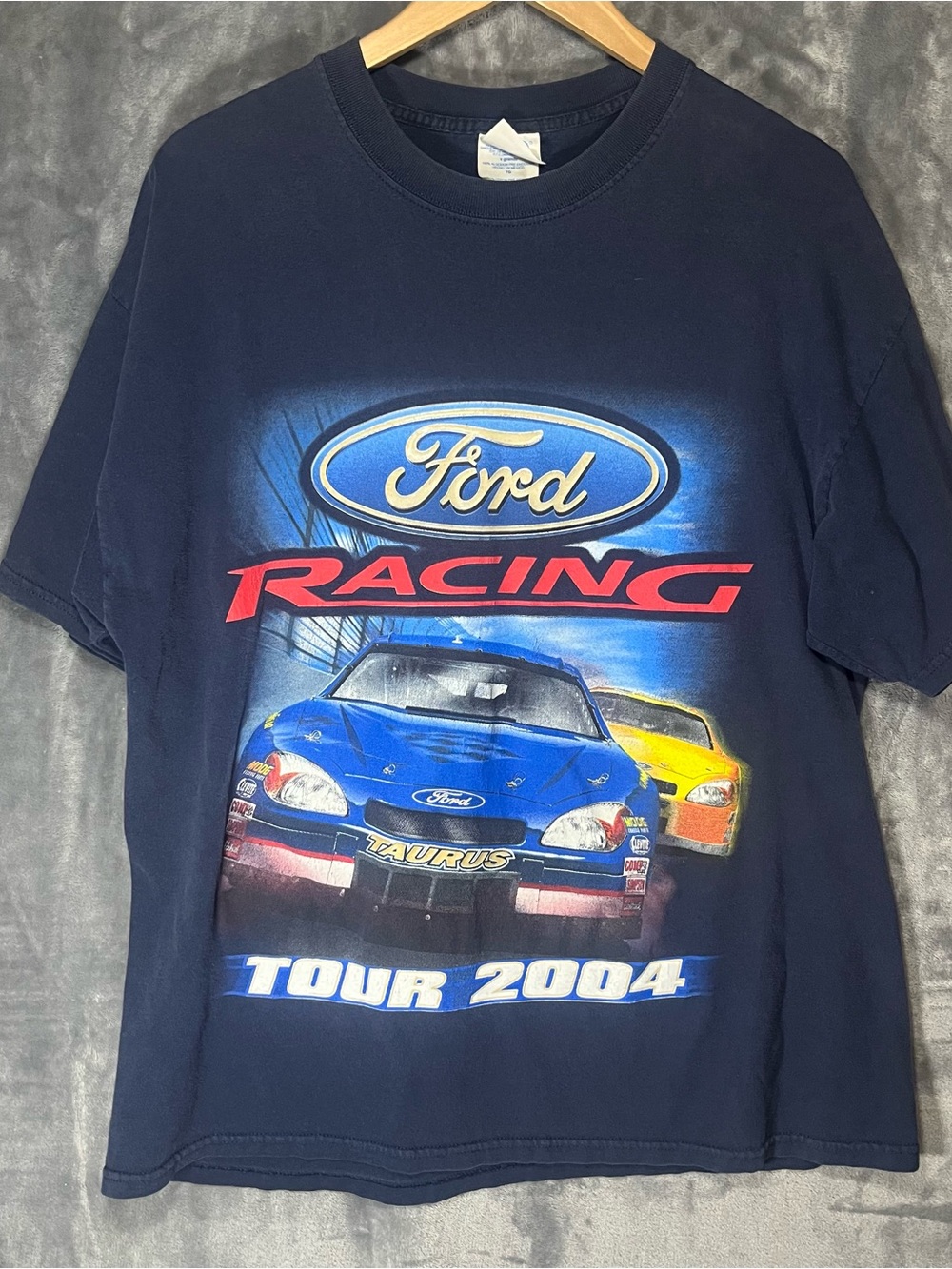 Vintage M&O Heavyweight Ford Racing NASCAR Tour 2004 T-Shirt Navy Blue XL